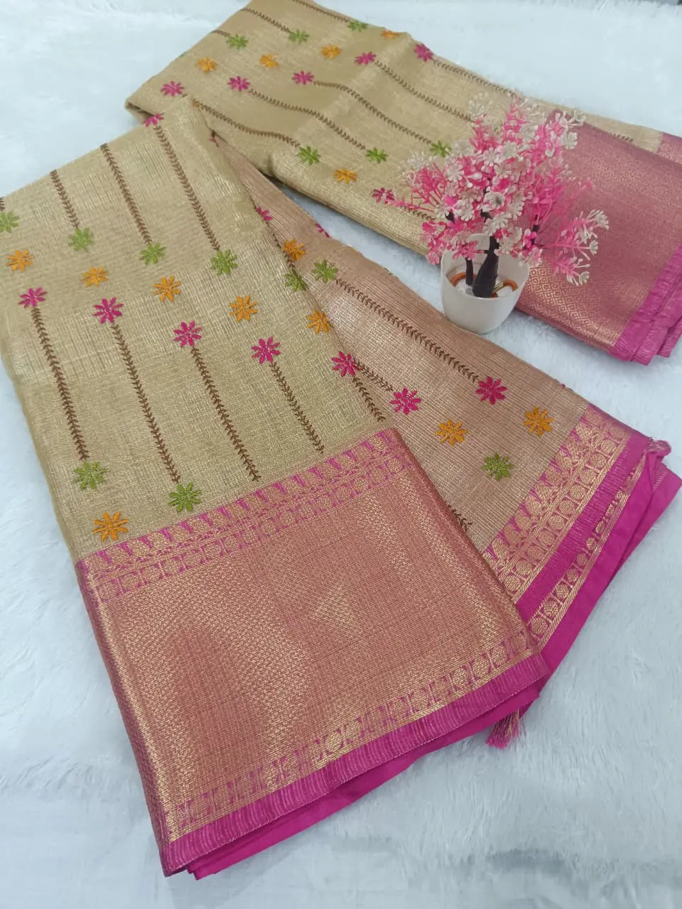 Light Pink Party Wear Semi Tissue  Saree
